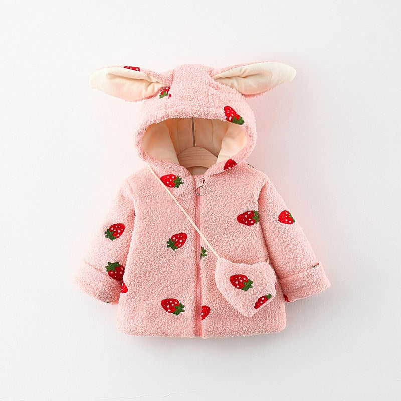 Hooded cotton-padded jacket baby plus velvet warm cardigan