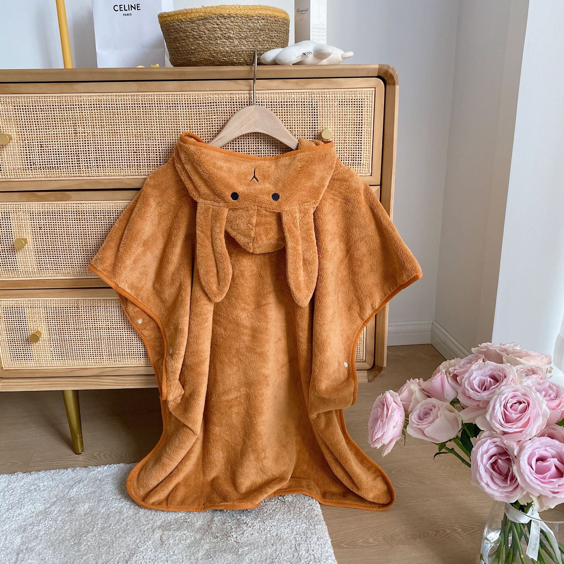 Rabbit Ears Children's Baby Infant Hooded Cloak Bath Towel Nightgown Bathrobe