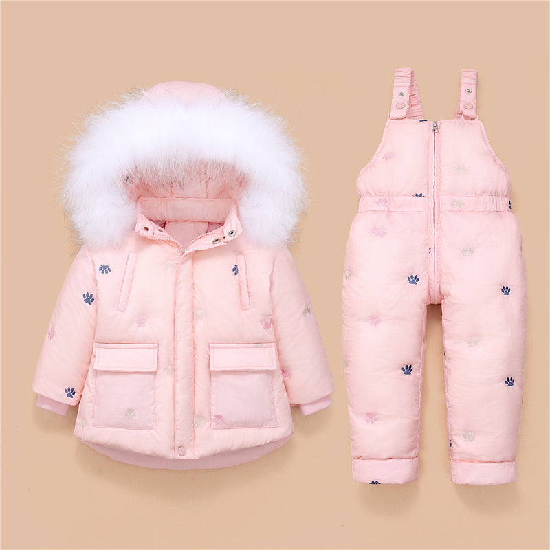 New Children's Down Jacket Suit Baby Winter Thickened Baby Girl Strap Two-piece Jacket