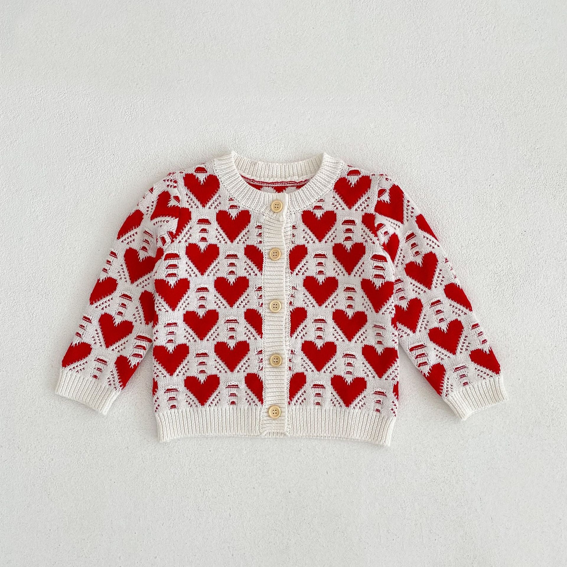 Baby Girl And Baby Knitted Love Jacquard Sweater Coat Shoulder Strap Romper 2 Piece Suit