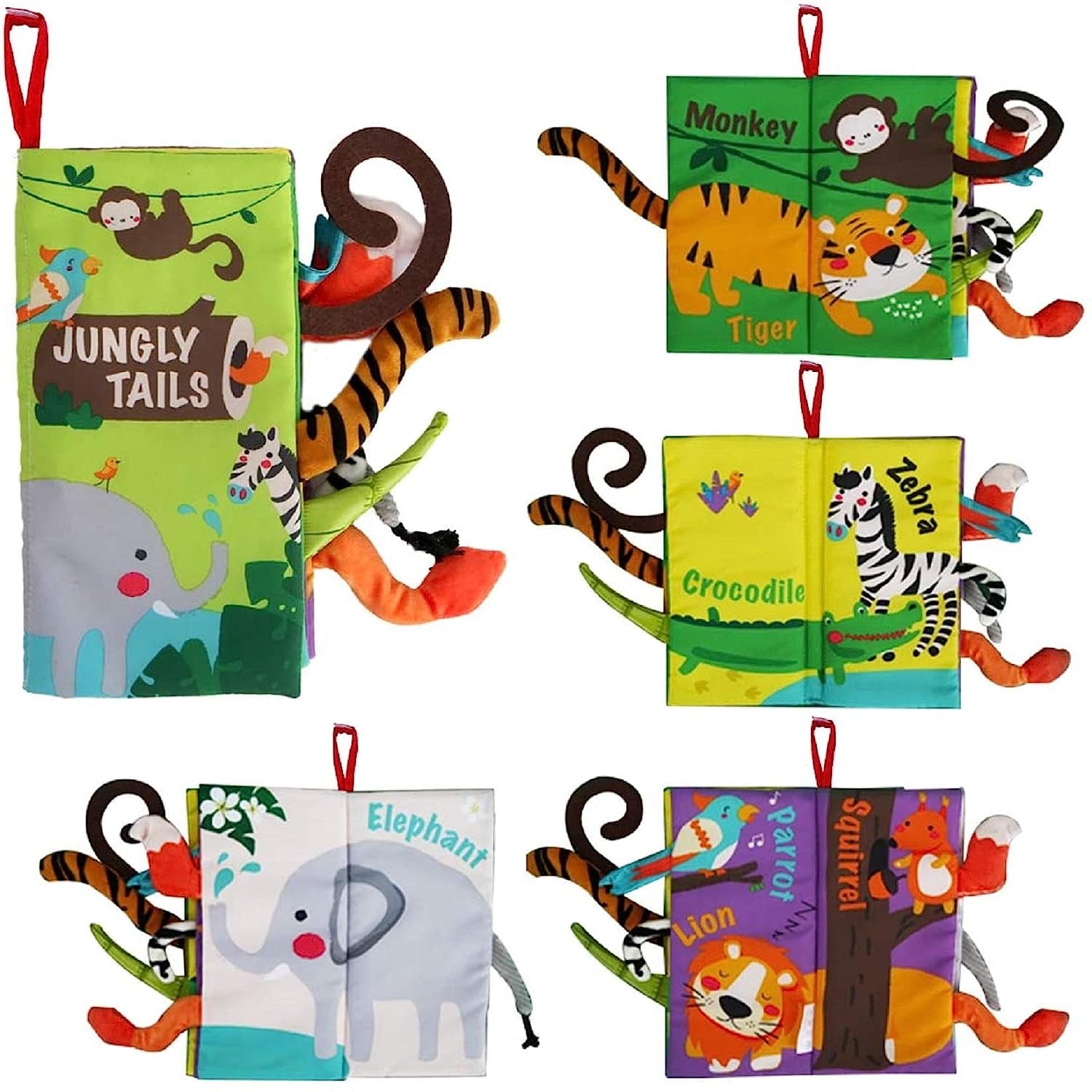 Baby Books Toys, Touch and Feel Crinkle Cloth Books for Babies, Infants & Toddler, Early Development Interactive Car & Stroller Soft Toys Gifts for Boys & Girls (Jungle Tails-1 Book)