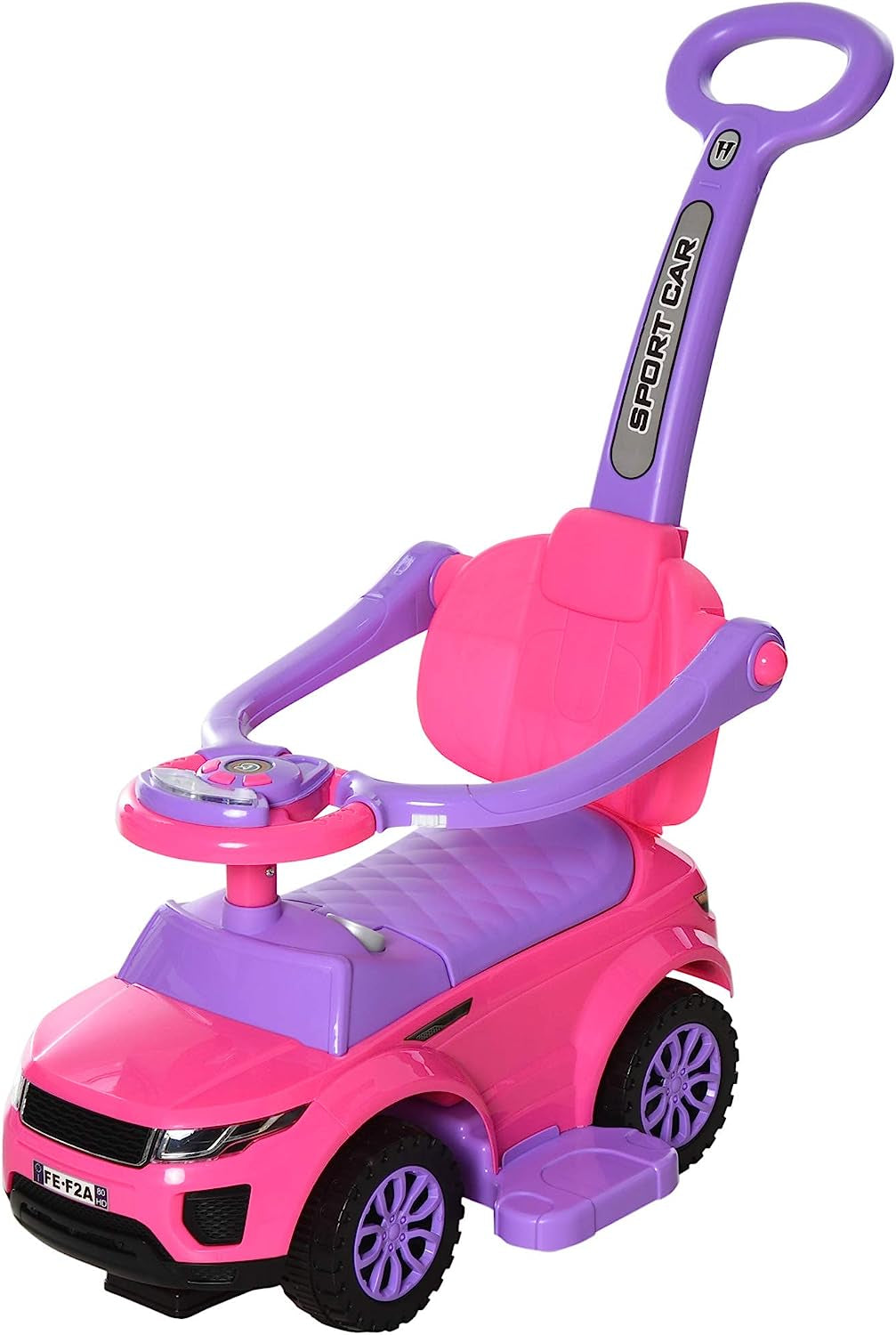 Aosom 3 in 1 Push Cars for Toddlers Kid Ride on Push Car Stroller Sliding Walking Car with Horn Music Light Function Secure Bar Ride on Toy for Boy Girl 1-3 Years Old Pink