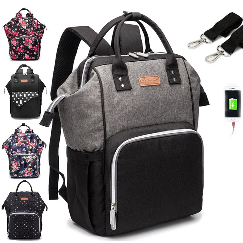 USB Waterproof Charger Diaper Backpack Bag