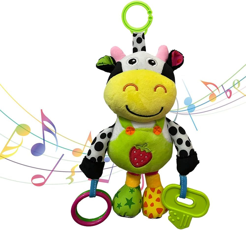Willway Baby Car Seat Toys, Hanging Soft Plush Cow Toys with 32 Songs Musical Rattles Toy for Baby Infant Boys and Girls, Best Gift Toys for Baby 0 3 6 12 Months