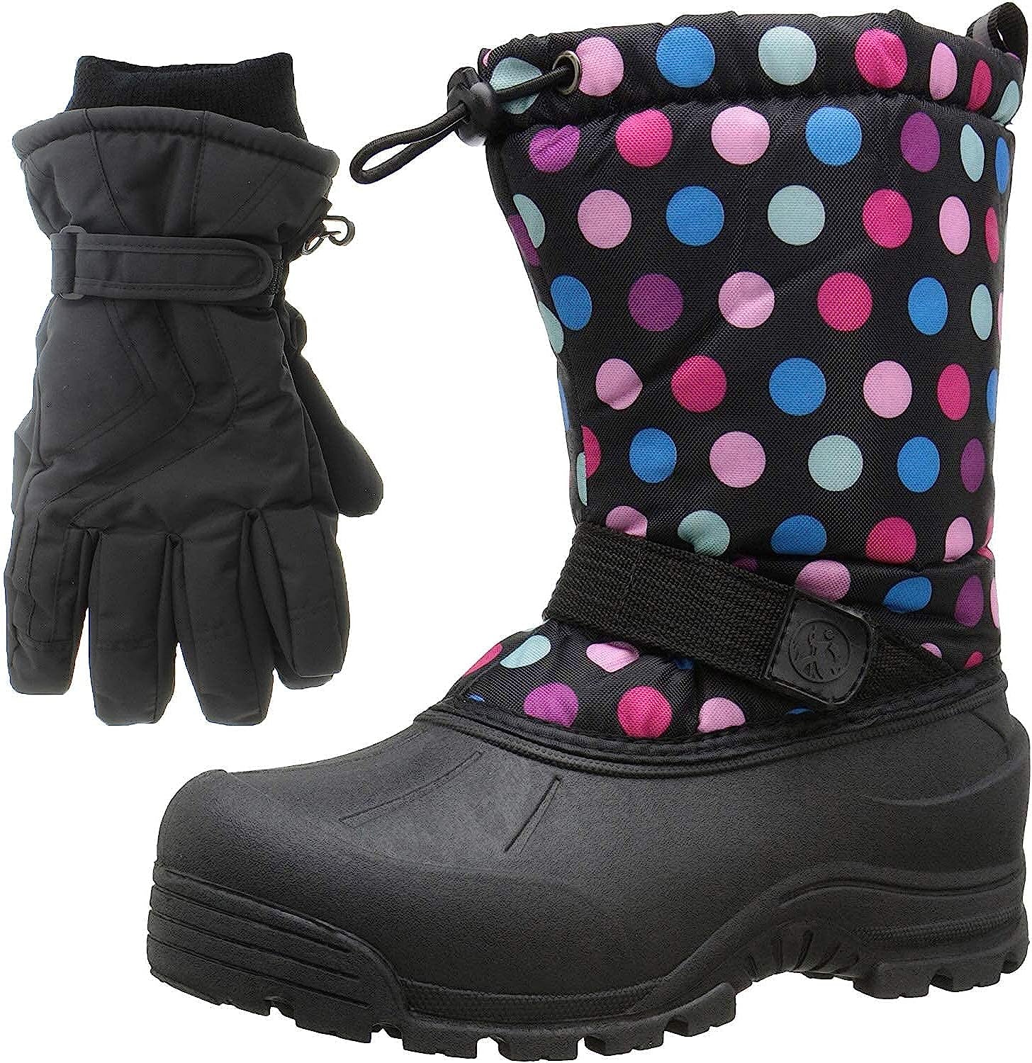 Frosty Winter Girls Snow Boots with Matching Waterproof Gloves, Size: 3 M US Little Kid - Pink/Blue (Pink)